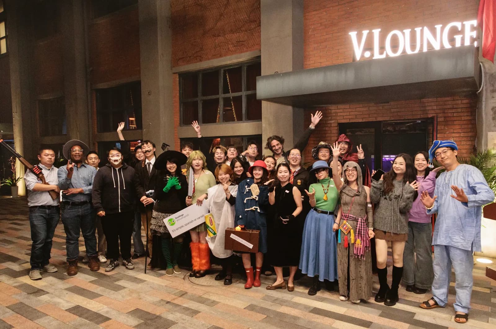 The Halloween meet-up in costume outside the venue